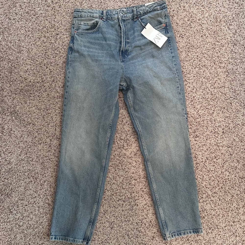 NWT Zara TRF Comfort Mom Jeans High Rise Ankle Size 10